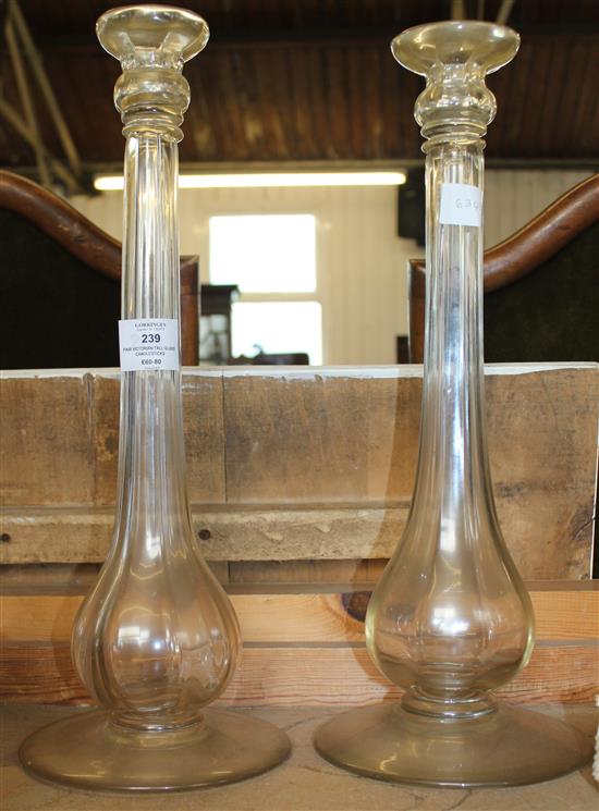 Pair Victorian tall glass candlesticks